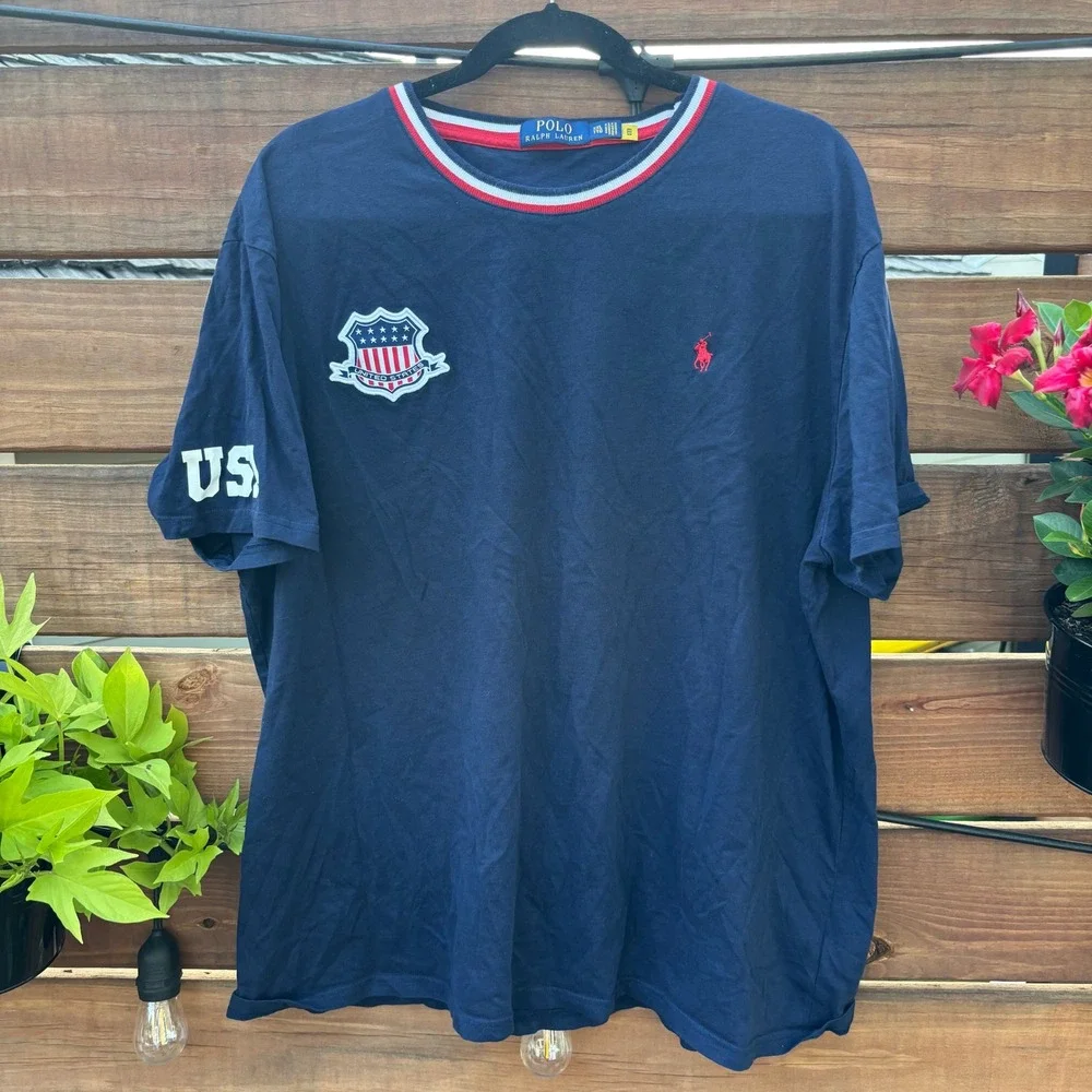 Polo Ralph Lauren T-Shirt Mens XXL Navy Blue Excellent USA Olympic Patch